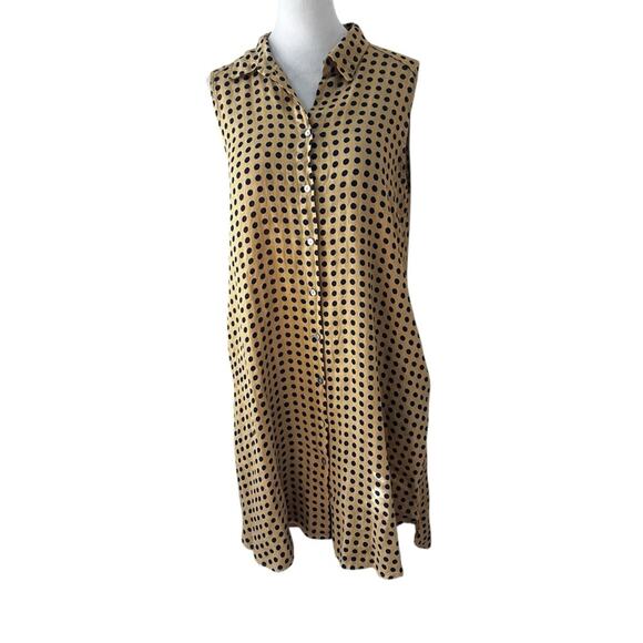 Rosemarine 100% Linen Dress, Made In Italy, Yellow w/ Polkadots, Pockets, Size L - Picture 1 of 7